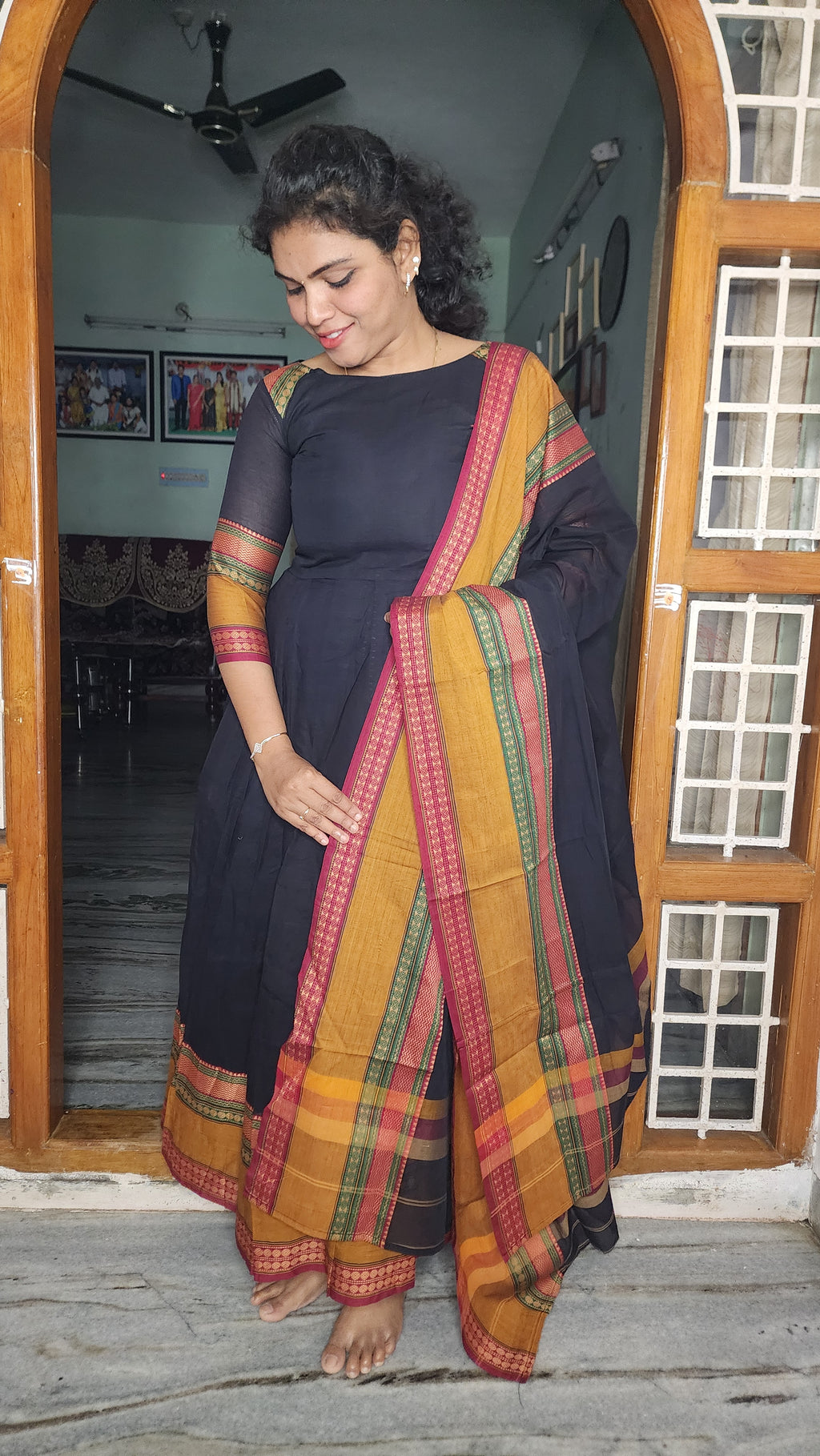 HANDLOOM COTTON ANARKALI SET TOP AND DUPATTA