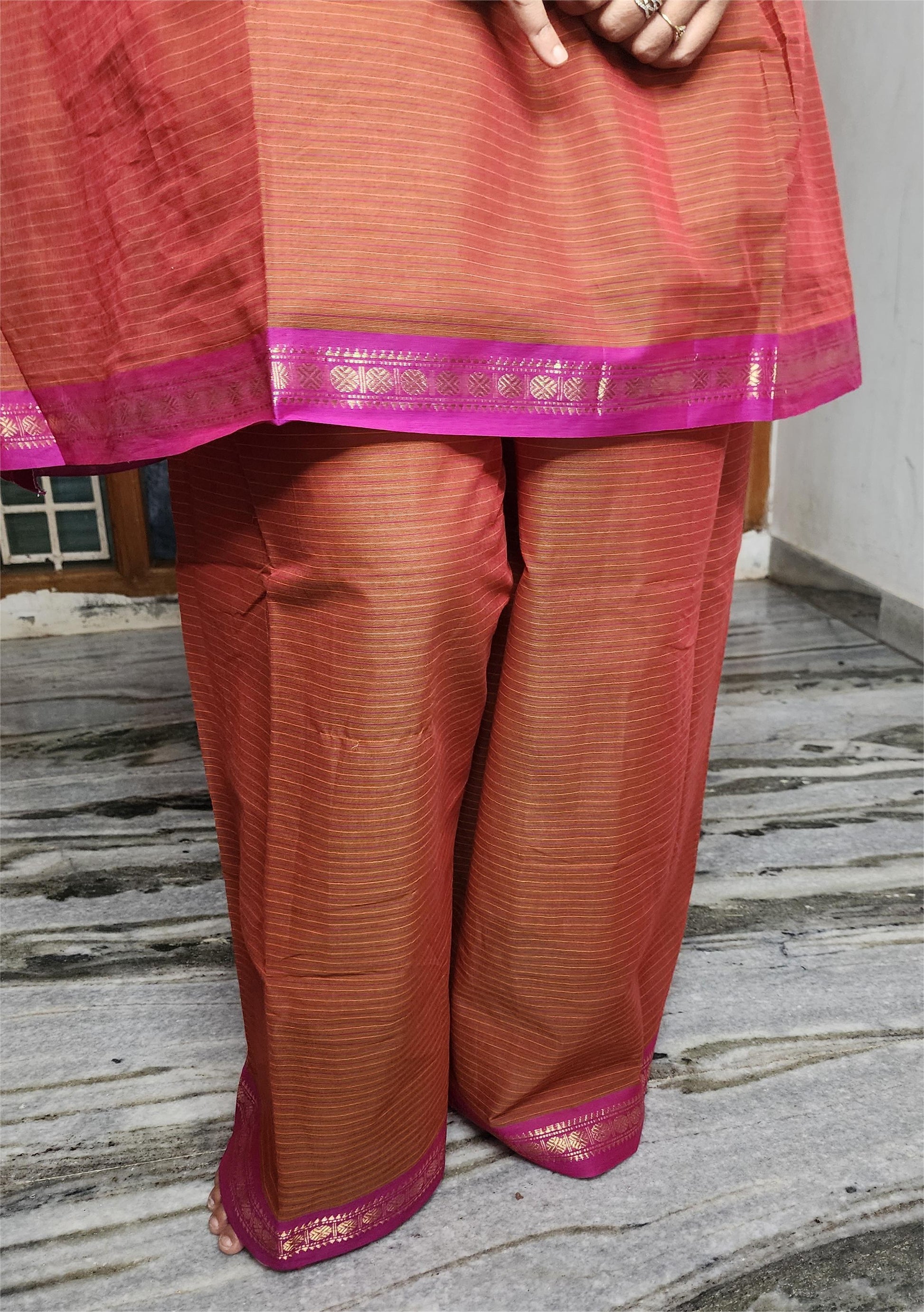 HANDLOOM COTTON ANARKALI KURTI WITH A SHARARA PANTS
