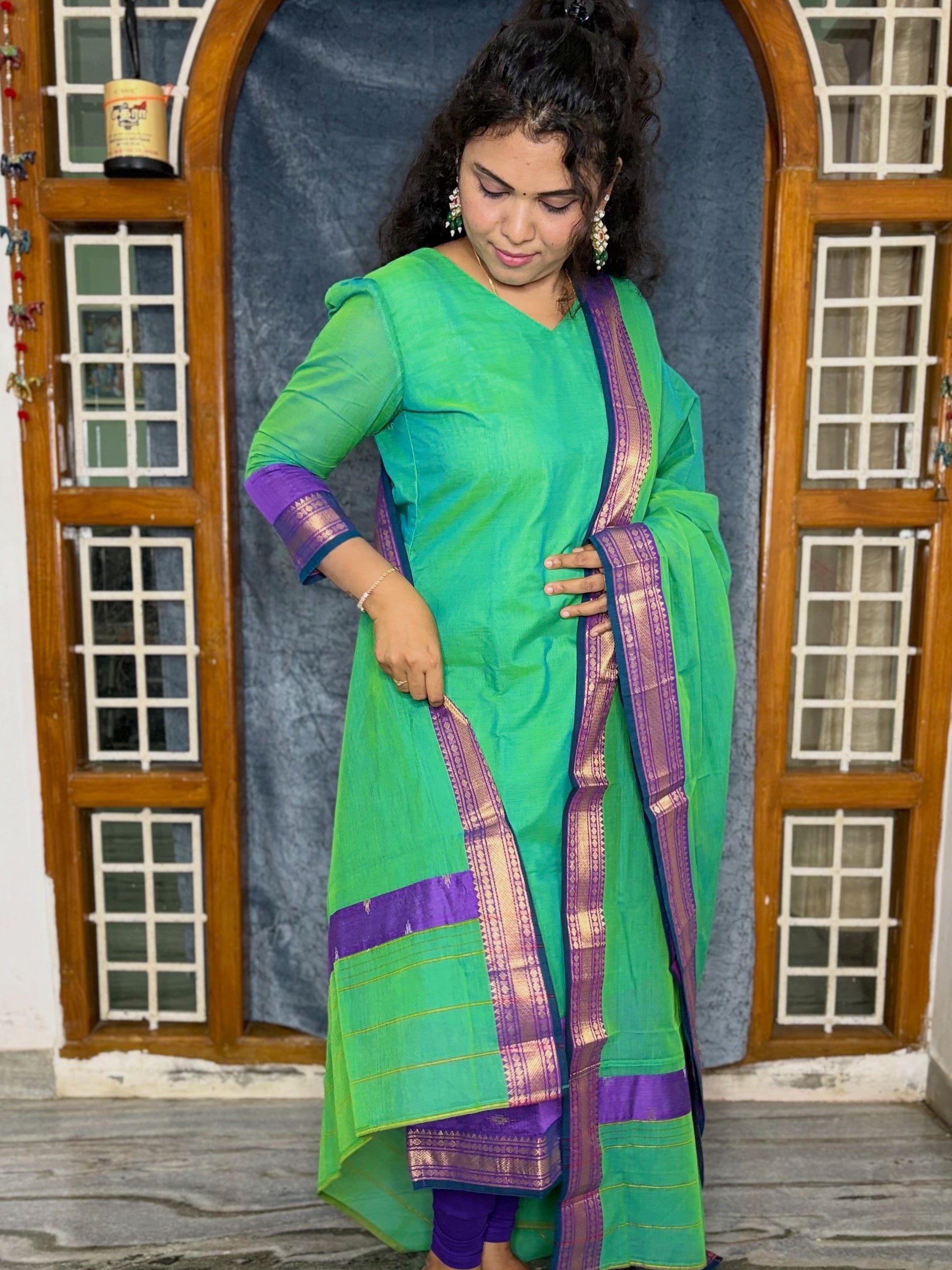 KANCHI COTTON 2 PIECE SET (TOP AND DUPATTA)