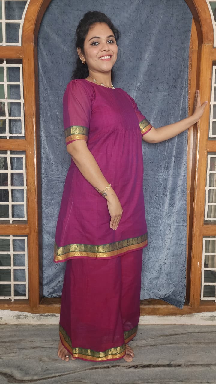 HANDLOOM COTTON ANARKALI KURTI WITH A SHARARA PANTS