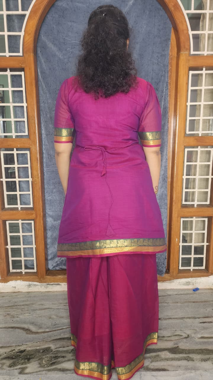 HANDLOOM COTTON ANARKALI KURTI WITH A SHARARA PANTS