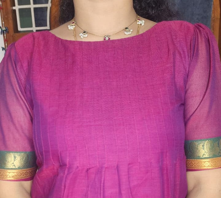 HANDLOOM COTTON ANARKALI KURTI WITH A SHARARA PANTS