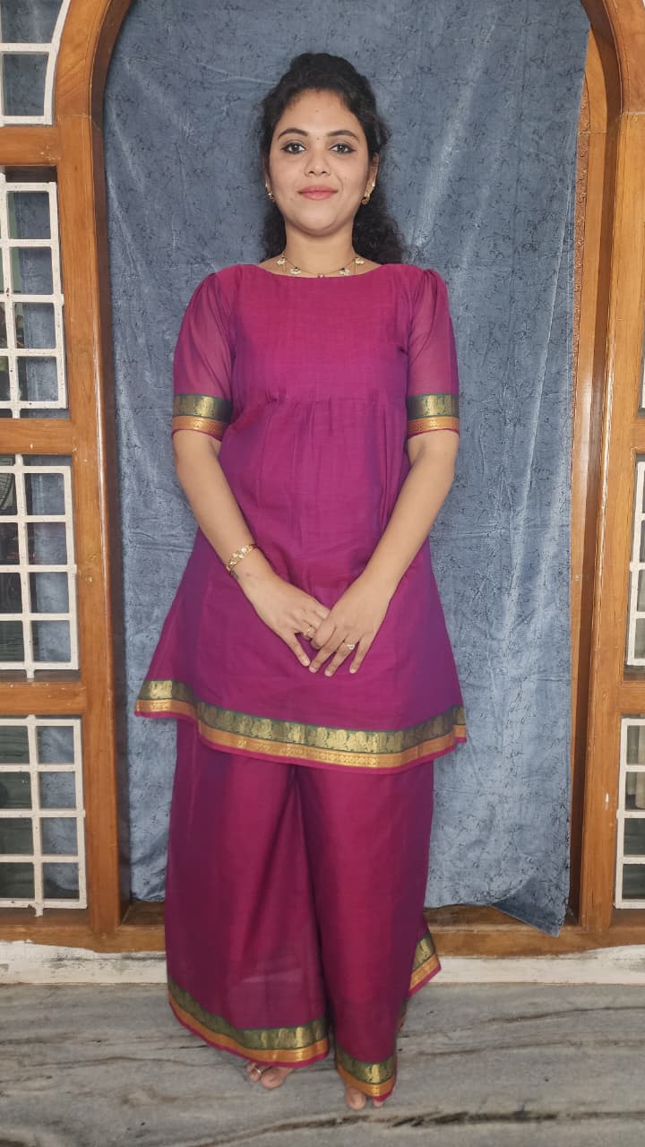 HANDLOOM COTTON ANARKALI KURTI WITH A SHARARA PANTS
