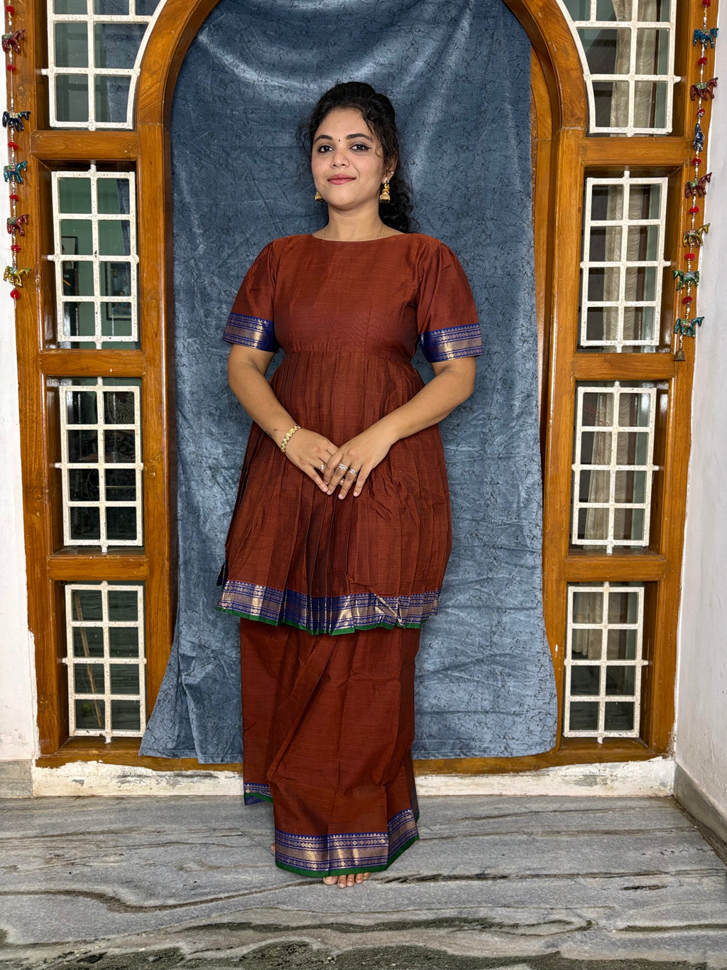 HANDLOOM COTTON ANARKALI KURTI WITH A SHARARA PANTS