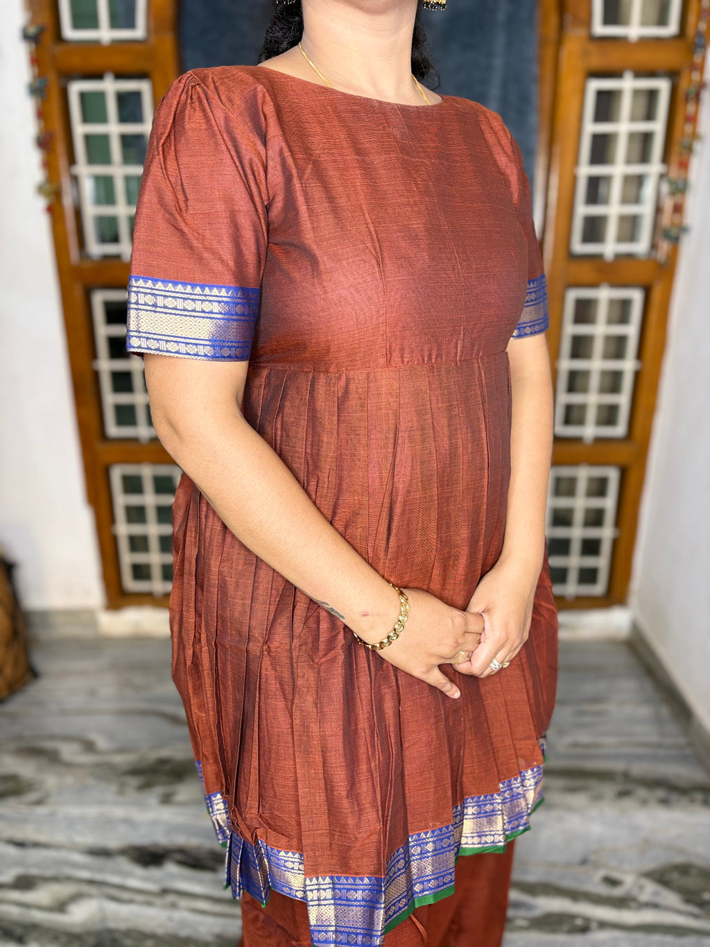 HANDLOOM COTTON ANARKALI KURTI WITH A SHARARA PANTS